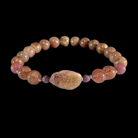 Disainkäevõru - roosa turmaliin, rubiin, maasikakvarts, Chohua jaspis 