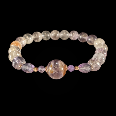 Disainkäevõru - rutiilametüst, super 7, fluoriit, ametüst 