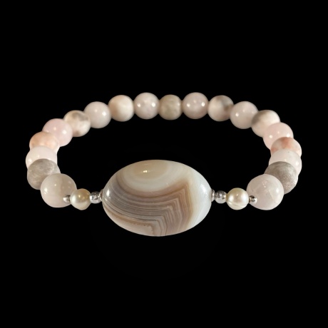 Disainkäevõru - roosa kvarts, sebrajaspis, ahhaat, pärl