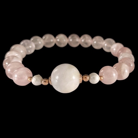 Disainkäevõru - roosa opaal, roosa kvarts, pärl