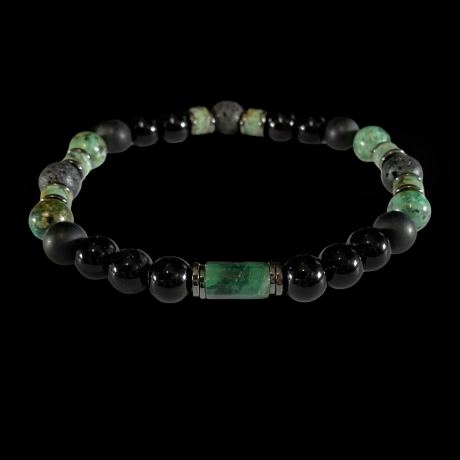 Disainkäevõru meestele - smaragd, aafrika türkiis jaspis, oonüks, laava, hematiit